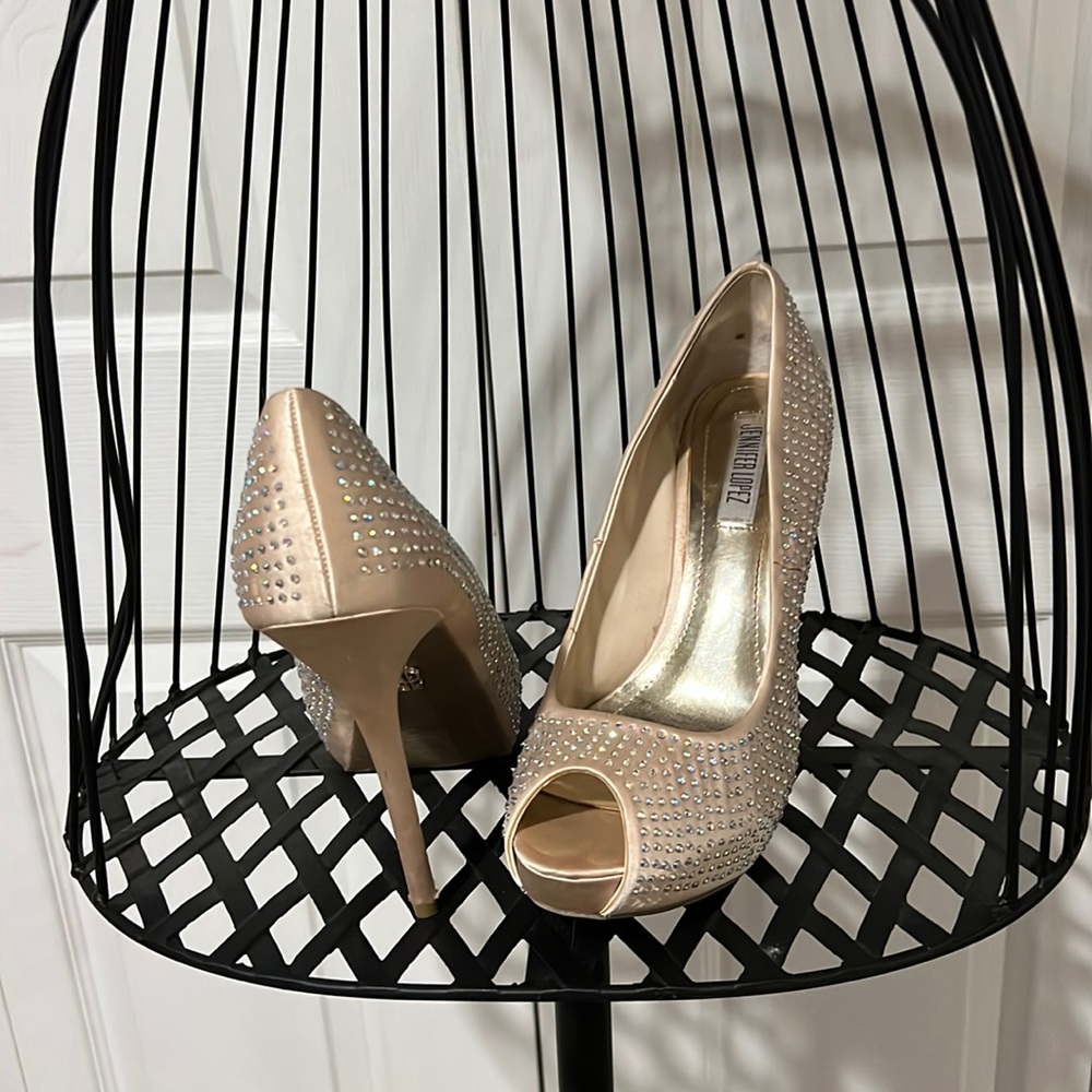 Jennifer Lopez Rhinestone Studded Satin Heels